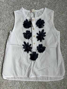 Crewcuts White Sleeveless Top with Navy Floral Appliqués
